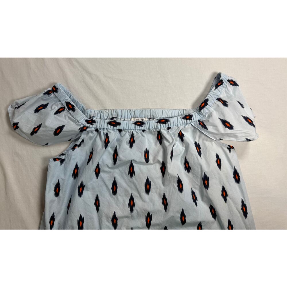 J. Crew Off Shoulder Ikat Dress Blue Orange Size MEDIUM Cotton - Picture 3 of 10
